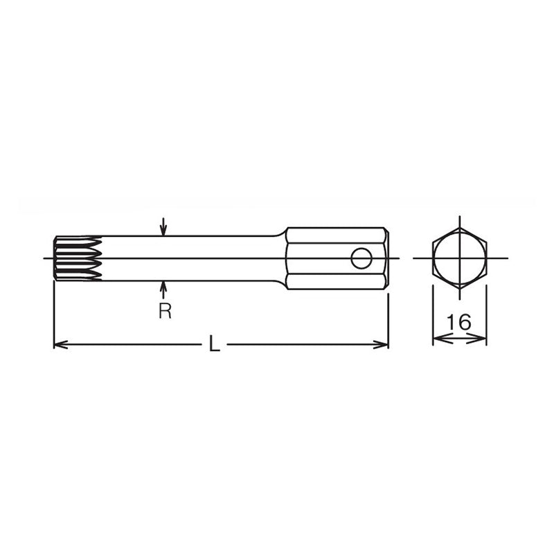 16mm Hex Dr. Bit XZN M14 Triple Square Length 100mm Koken USA