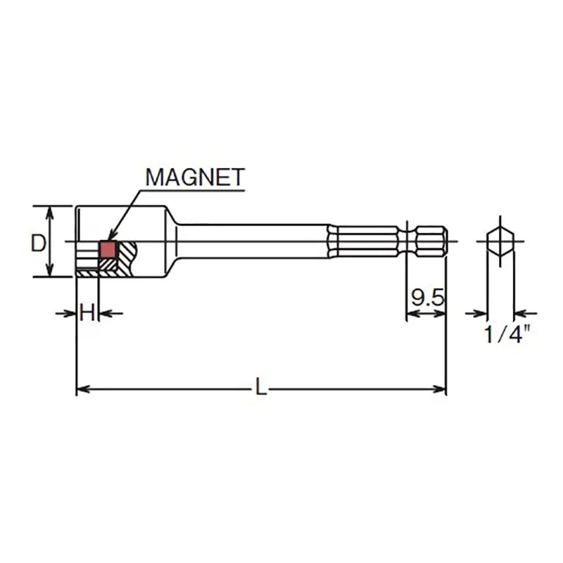 1/4 Hex Dr. Nut Setter 10mm 6 point Length 75mm Magnet - Ko-ken USA