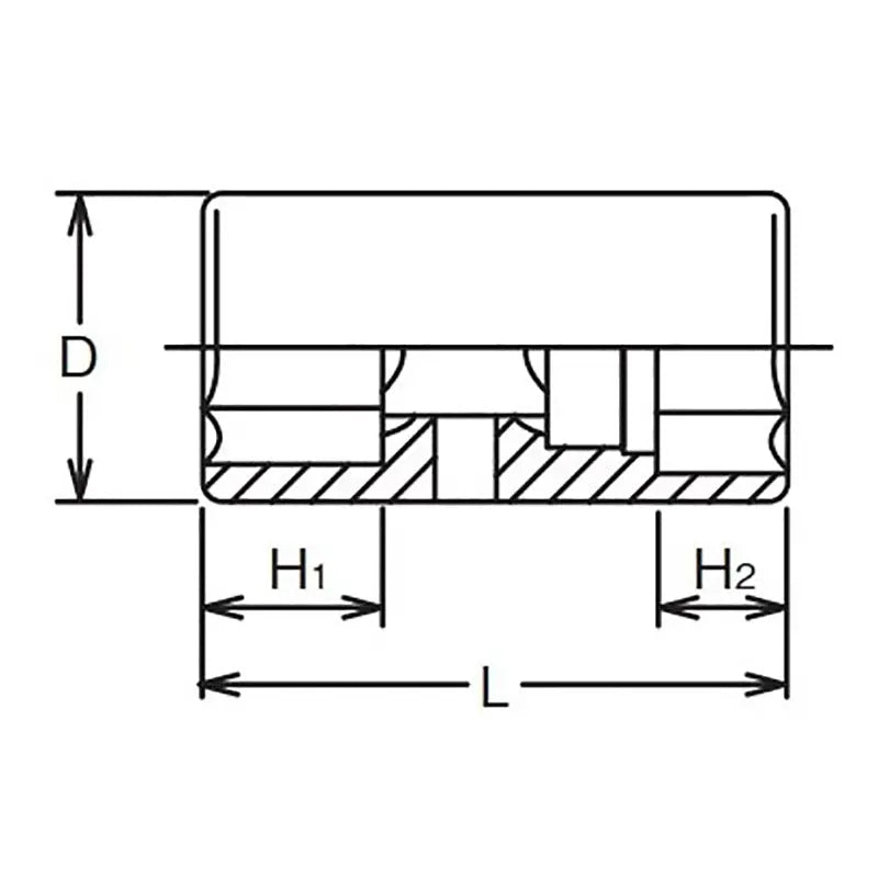 こー2脚 1/2 Sq. Dr. Double Ended Socket 19 x 22mm 6 point Length 57mm