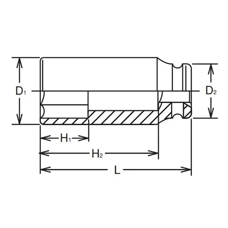 ざきと 1 Sq. Dr. Socket 1.9/32 6 point Length 108mm Thin walled - Ko-ken USA