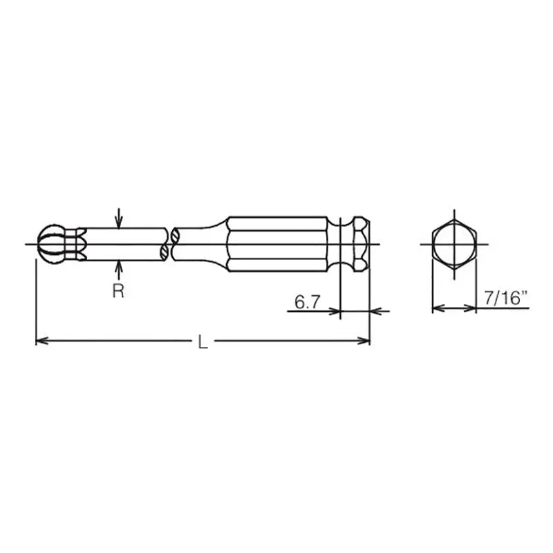 7/16 Hex Dr. Ball Point Hex 10mm Bit, Length 75mm - Ko-ken USA