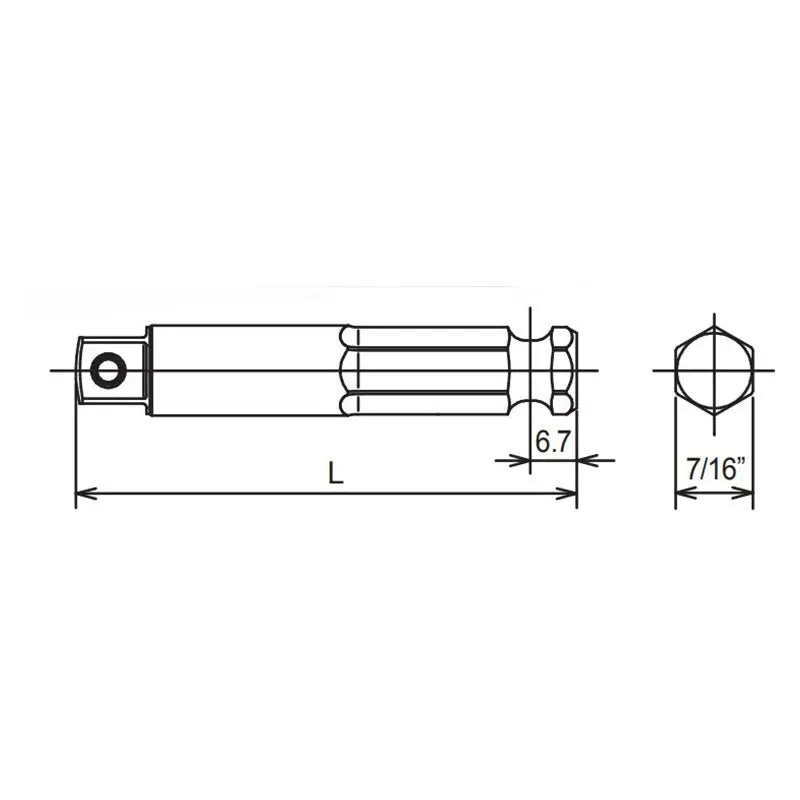 7/16 Hex Dr. Adaptor 3/8 Square Length 75mm Pin type - Ko-ken USA