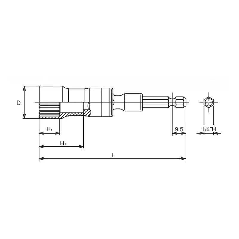 1/4 Hex Dr. Universal Long Socket 10mm 12 point 100mm - Ko-ken USA