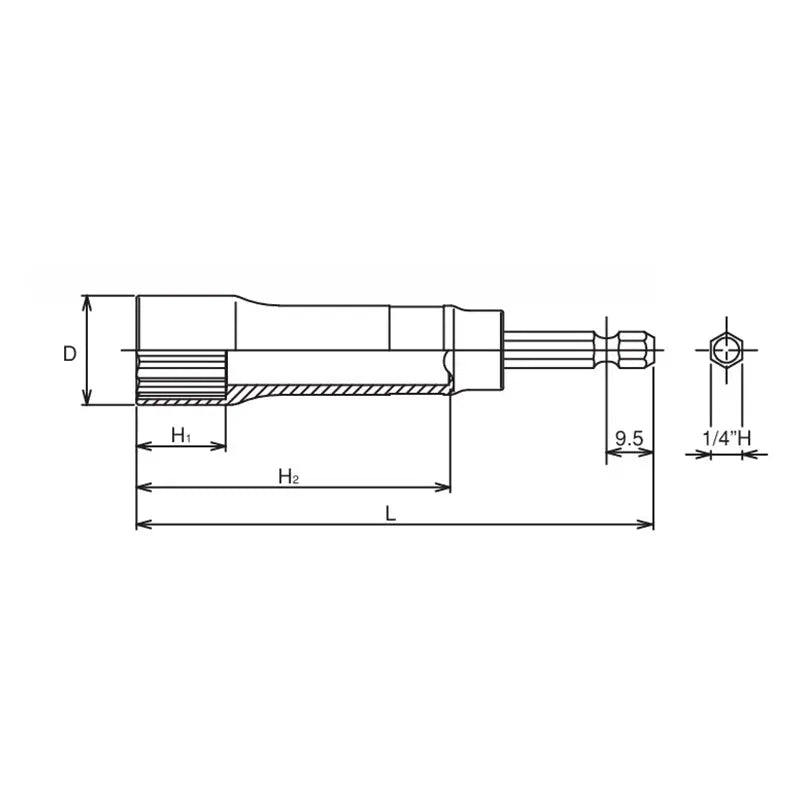 1/4 Hex Dr. Long Socket 17mm 12 point 104mm - Ko-ken USA