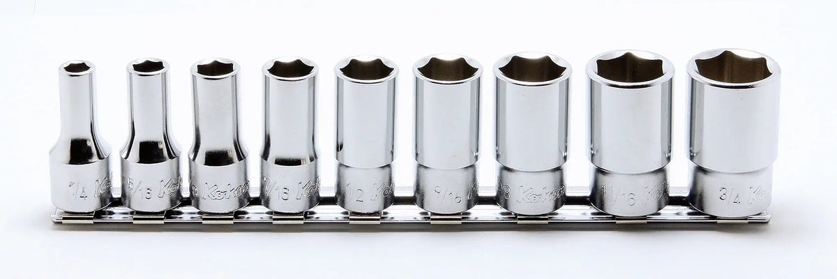 9 Piece 3/8 Sq. Dr. 6-Point Semi-Deep Chrome SAE Socket set 1/4-3