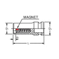 3/8 Sq. Dr. Socket  15mm 6 point Length 50mm Slide Magnet