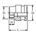 3/8 Sq. Dr. Socket  15mm 6 point Length 25mm Thin walled