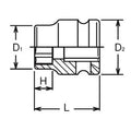 3/8 Sq. Dr. Socket  18mm 6 point Length 25mm Thin walled