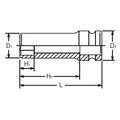 1/2 Sq. Dr. Socket  9mm 6 point Length 80mm Thin walled