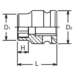 1/2 Sq. Dr. Thin Wall 6-Point Impact Metric Socket 21mm - Ko-ken USA