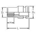 1/2 Sq. Dr. Socket  1.1/4 12 point Length 42mm Thin walled