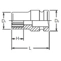 1/2 Sq. Dr. Socket  9mm 12 point Length 38mm Thin walled