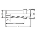 3/4 Sq. Dr. Socket  50mm 6 point Length 100mm Thin walled