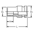 3/4 Sq. Dr. Socket  1.1/16 6 point Length 50mm Thin walled