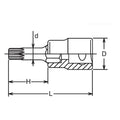 3/8 Sq. Dr. Bit Socket XZN M10 Triple Square Length 100mm