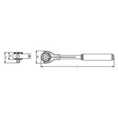 3/8 Sq. Dr. Swivel Head Ratchet 45 teeth - Serrated Metal Handle