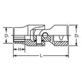 1/2 Sq. Dr. Universal Socket  12mm 12 point Length 65mm