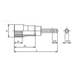 1/4 Hex Dr. Long Socket 17mm 12 point 77mm - Ko-ken USA