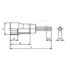 1/4 Hex Dr. Long Socket 21mm Surface 90mm - Ko-ken USA