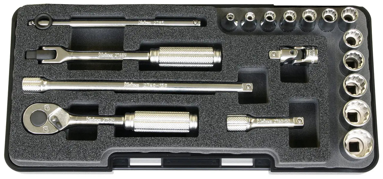 1/4 Sq. Dr. 18 Piece 12-Point SAE Socket set 1/8-9/16 - Ko-ken USA